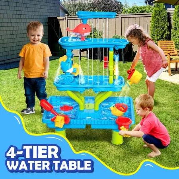 Water Table Waterfall Activity Centre Sand Pit Playground Outdoor Kids Pretend Playset Toys Summer Beach Park Pool Sensory Waterplay Station