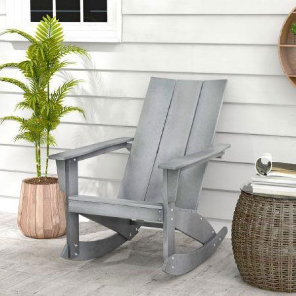 Waterproof Adirondack Rocking Chair With Curved Back And Rounded Armrest For Balcony/Backyard.