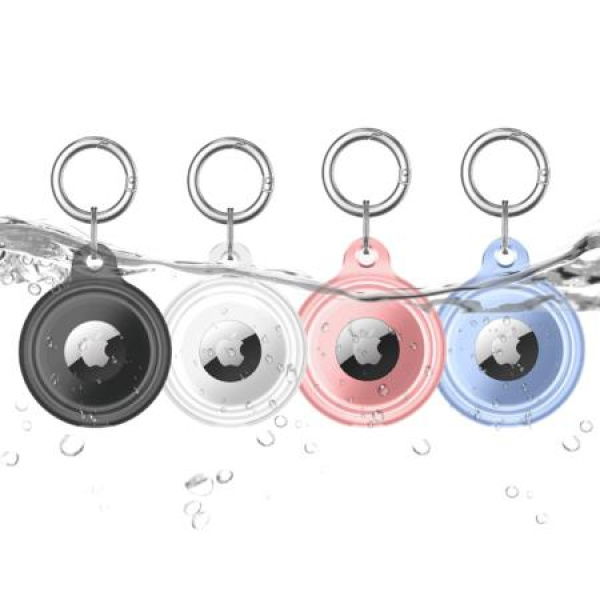 Waterproof Air tag Keychain,4 Pack AirTag Holder,Protective Tracker Case with Loop Key Ring for Apple AirTags,Airtag Cover (white/Grey/Pink/Blue)