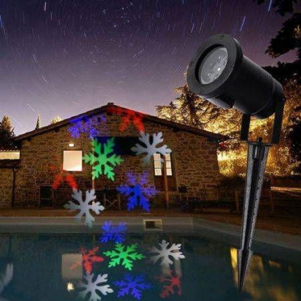 Waterproof Automatically LED Moving Snowflakes Spotlight Lamp Snowflakes LED Projection Christmas Decoration Light- RGB