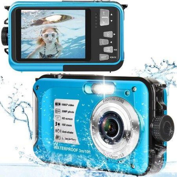 Waterproof Camera 30 MP Full HD 1080P Video Recorder 16X Zoom Selfie Dual Screens Digital Camera