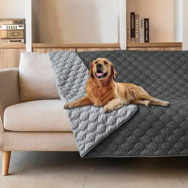 Waterproof Dog Bed Cover Pet Blanket Mattress Protectors with Non-Slip Base for Sofa,Furniture,Car(100*130cm Dark Grey)