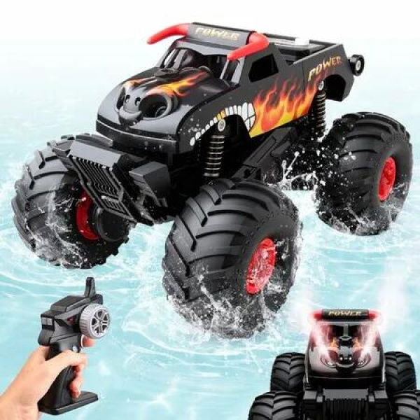 Waterproof Monster Truck Toys 1:16 Amphibious Remote Control Car All Terrain Off-Road Pickup Truck 4WD RC Cars Toys-Black
