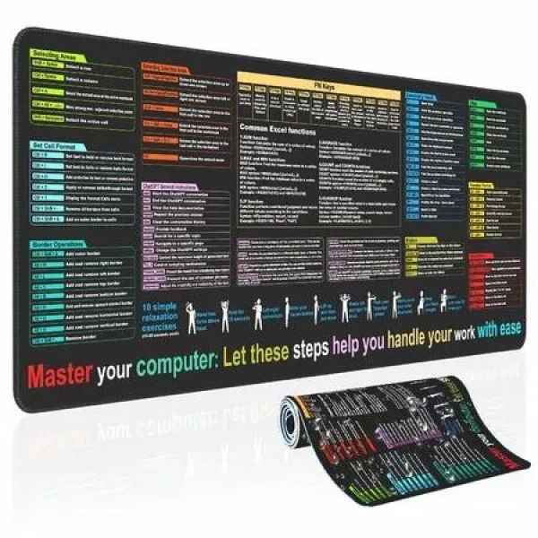 Waterproof Mouse Pad Excel Cheat Sheet Desk Pad Desk Mat for Keyboard and Mouse Computer Mat with Excel Shortcuts 80x30cm
