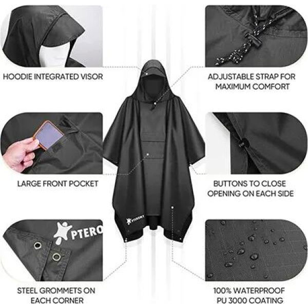 Waterproof Rain Poncho Coat with Hood for Men, Women Durable Protection