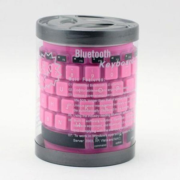 Waterproof Roll Up Flexible Bluetooth Wireless Keyboard For Apple IPhone IPad - Pink