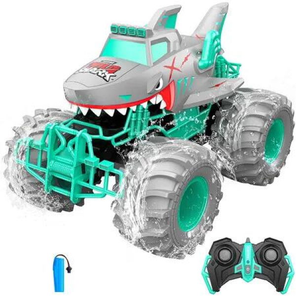 Waterproof Shark Remote Control Car, 1:16 Amphibious RC Cars 4WD All Terrain Off Road Monster Trucks Toys, RC Truck Toys, Gray