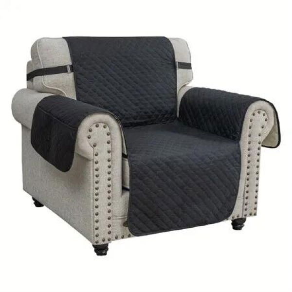 Waterproof Sofa Cover Couch Covers For 1 Cushion Couch,Soft Washable Slipcover with Pockets And Straps,Thick Furniture Protector Color Black