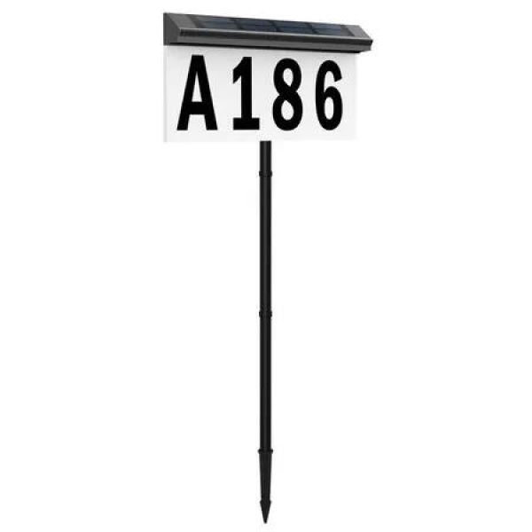 Waterproof Solar Powered 2 Color LED Illuminated House Numbers Address Plaque with Stake for Outdoor Yard