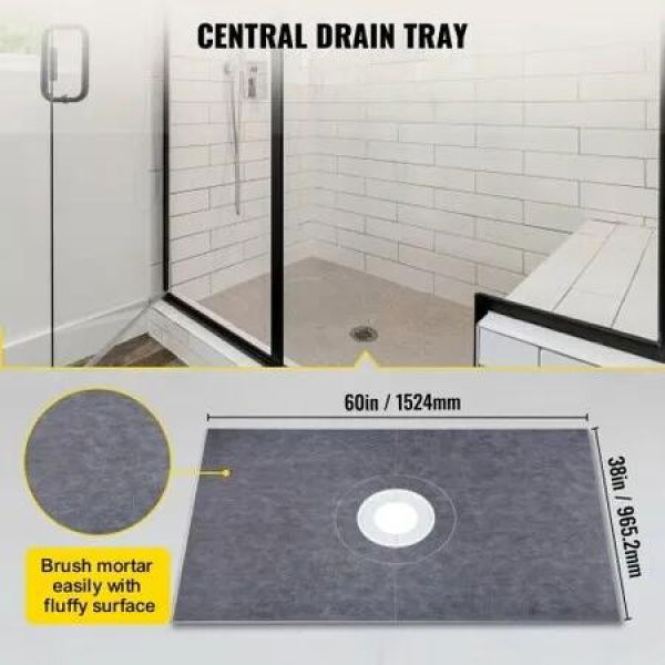 Waterproofing Shower Kit Shower Kit Tray 38''x60'' with Central Drain ABS