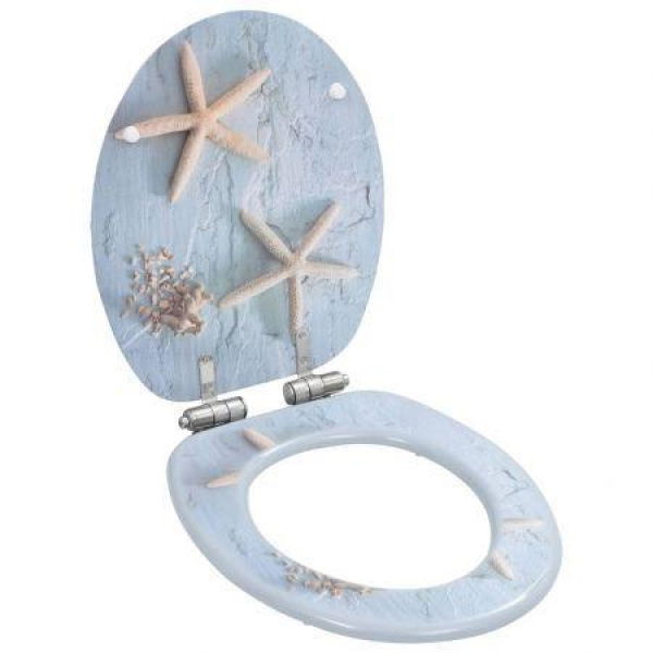 WC Toilet Seat With Soft Close Lid MDF Starfish Design