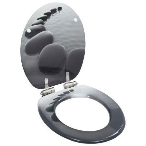 WC Toilet Seat With Soft Close Lid MDF Stones Design