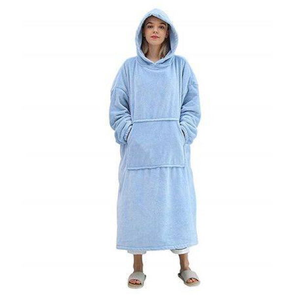 Wearable Blanket Hoodie - Oversized Cozy Soft Warm Sherpa Sweatshirt With Hood Pocket And Sleeves For Adult Women Men Teens - One Size Fits All (Azure)