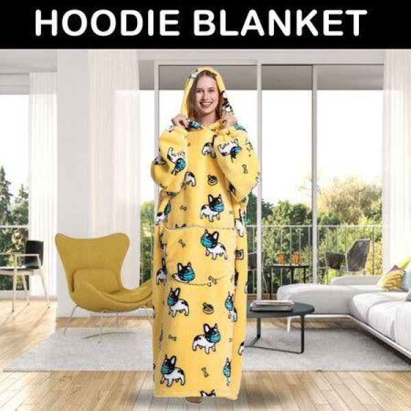 Wearable Blanket HoodieOversized Flannel Blanket Sweatshirt With Hood Pocket And SleevesCozy Soft Warm Plush Hooded Blanket Dog Adult Long Size