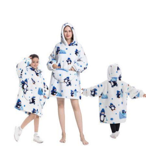 Wearable Blanket HoodieOversized Flannel Blanket Sweatshirt With Hood Pocket And SleevesCozy Soft Warm Plush Hooded Blanket Penguin Adult Size