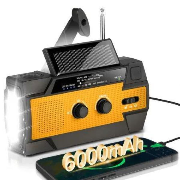 Weather Radio Emergency Crank Solar 6000mAh Portable AM FM 3 Mode Flashlight Motion Sensor Lamp Cell Phone Charger SOS Home