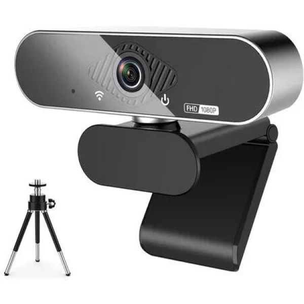 Webcam HD 1080P Stereo Microphone Wide Angle Privacy Cover Tripod Conferencing Streaming Recording Video Call Laptop Desktop Camera