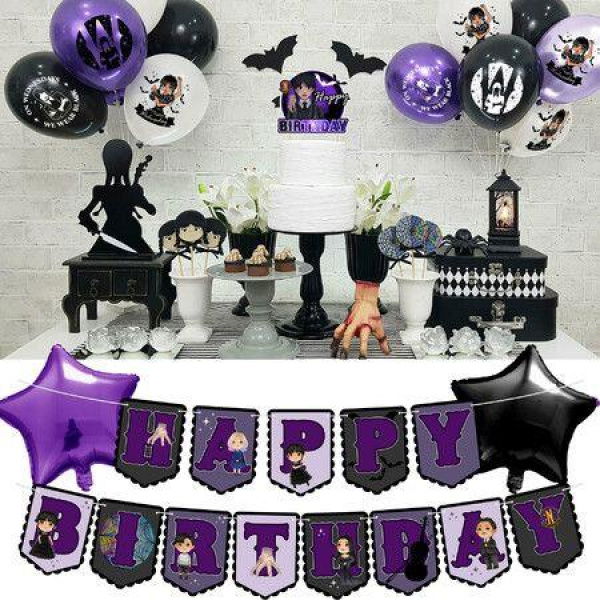 Wednesday Addams Childrens Birthday Party Background Decoration Banner Tableware Balloon Flags Party Supplies Site Layout Halloween Party Decorations