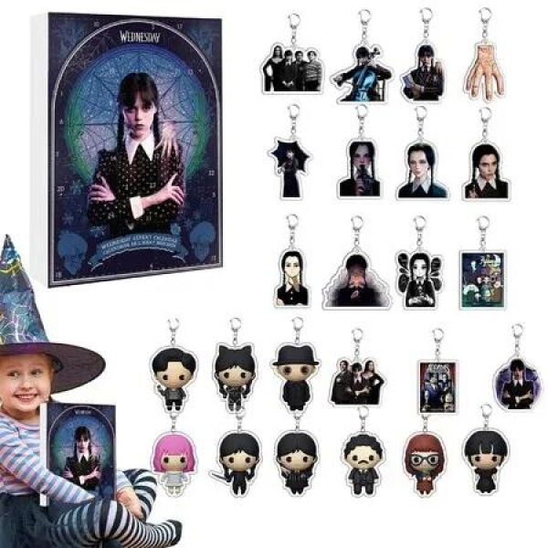 Wednesday Addams Christmas Countdown Advent Calendar with Characters Keychain Hanging Ornaments Decor For Chrisimas Gift Decoration
