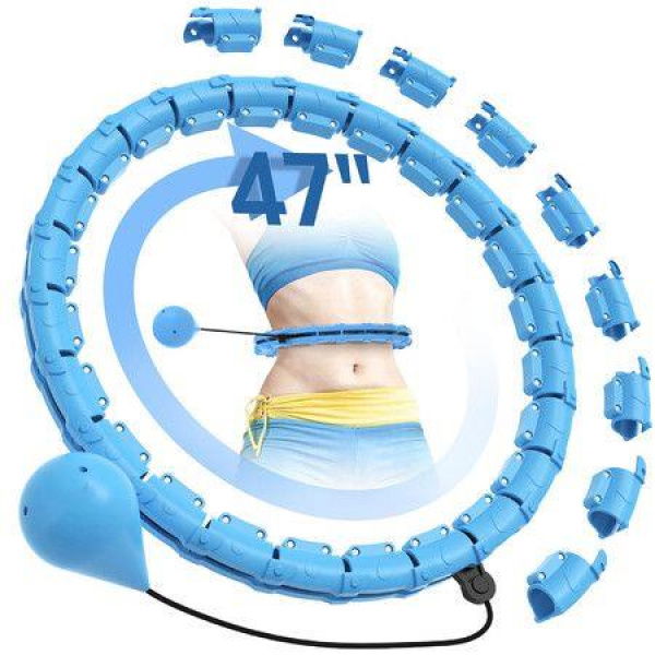 Weighted Hula Circle Hoops For Adults Weight Loss Infinity Hoop Fit Plus Size 47 Inch 24 Detachable Links Exercise Hula Hoop Suitable For Women And Beginners (Blue)