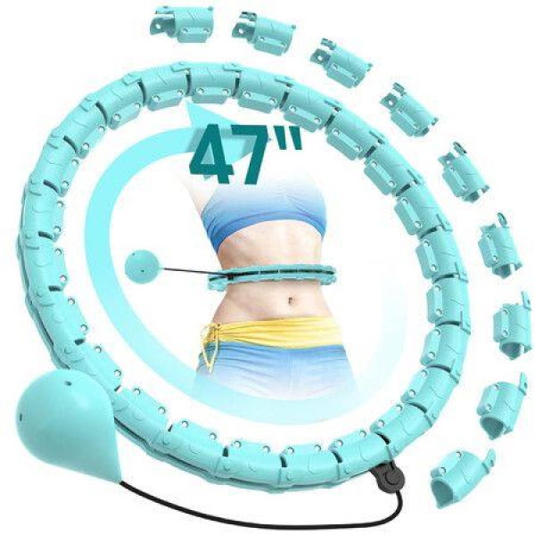 Weighted Hula Circle Hoops For Adults Weight Loss Infinity Hoop Fit Plus Size 47 Inch 24 Detachable Links Exercise Hula Hoop Suitable For Women And Beginners (Cyan)