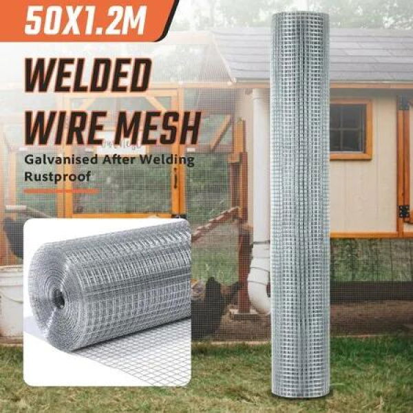 Welded Wire Mesh Fence 50x1.2m Chicken Coop Rabbit Cage Tree Plant Guard Animal Enclosure Post Welding Hot Galvanised Fencing Netting Roll