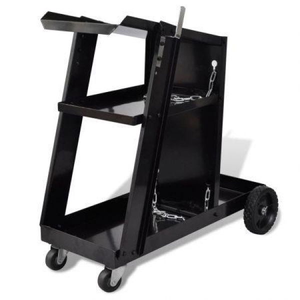 Welding Cart Black Trolley With 3 Shelves Workshop Organiser