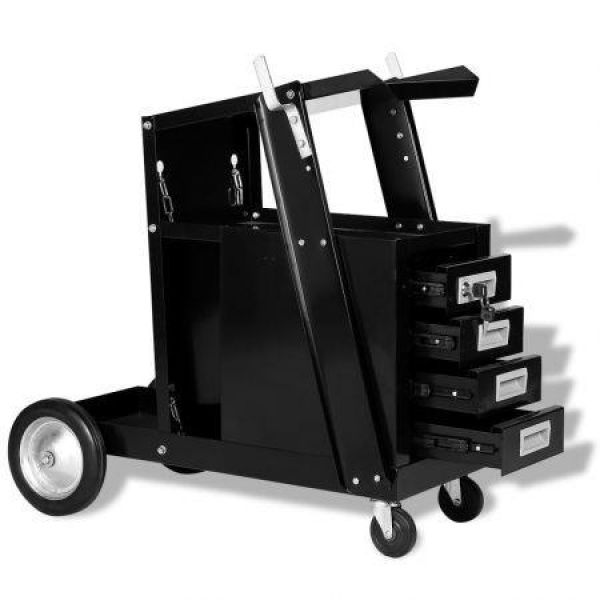 Welding Cart With 4 Drawers Black