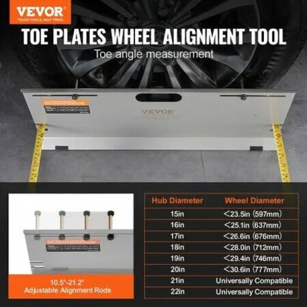 Wheel Alignment Tool, 2-Pack Alignment Tool Toe Plates, Stainless Steel Toe Angle Measurement Tool Plate, 4 Alignment Rods and Magnetic Slots, Includes Measuring Tapes & Conversion Chart