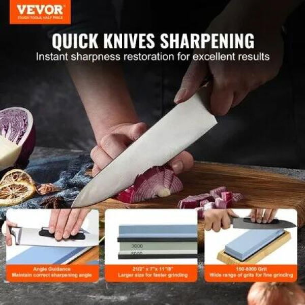 Whetstone Knife Sharpening Kit 2 Dual-Sided Grit Whetstones 400/1000 3000/8000 10PCS Knife Sharpener Kit with 3 Non-Slip Bases Angle & Honing Guide