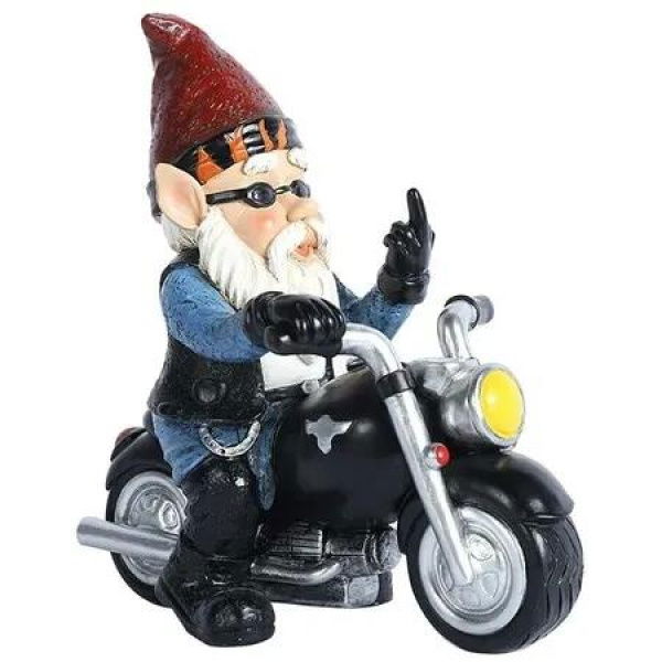 Whimsical Garden Gnome on Motorcycle Statue - White Beard Old Dwarf Home DÃ©cor