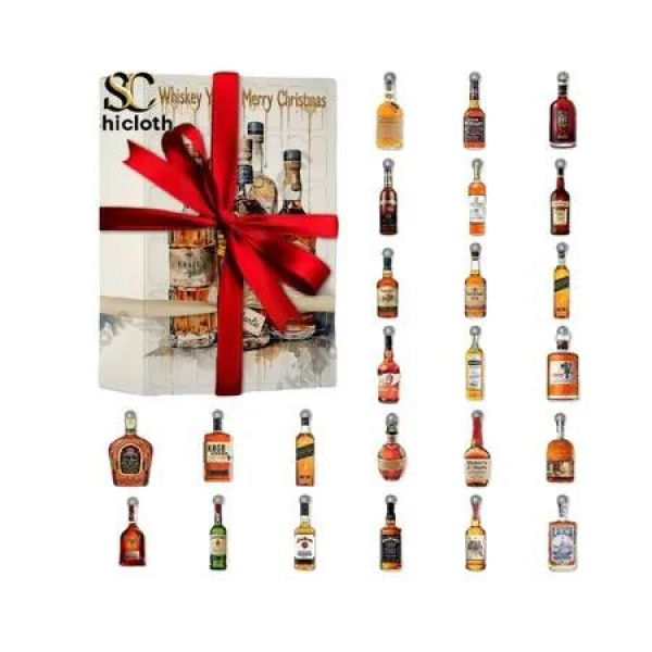 Whiskey Tasting Advent Calendar 24 Premium Miniature Craft Bourbon Scotch Rum Set Holiday Countdown Birthday Gift
