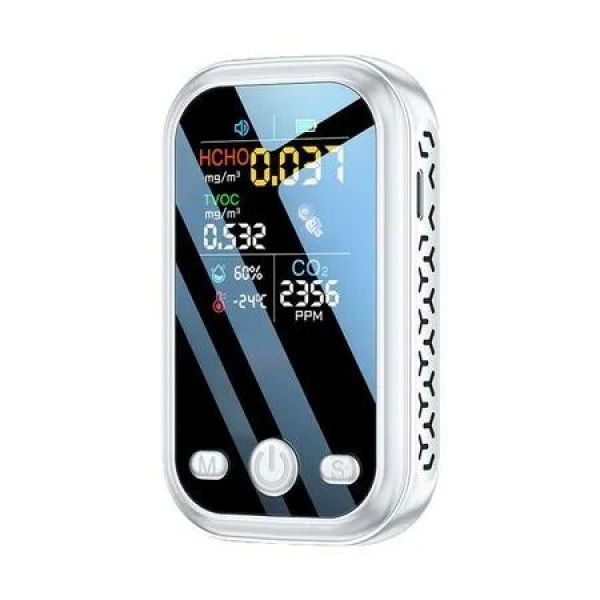 White 5 In 1 Air Quality Detector Portable CO2 Formaldehyde Detector Ideal For Indoor Environmental Monitoring