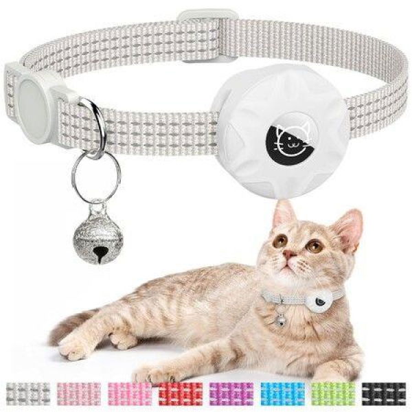 White-AirTag Cat Collar,Reflective GPS Cat Collar with AirTag Holder and Bell,Lightweight Tracker Cat Collars for Cats Dogs(not included AirTag)