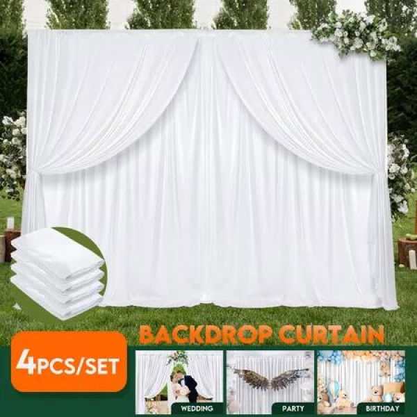 White Backdrop Curtains Ice Silk Drapes Photo Background Decorations 4Pcs Total Coverage 6x3 m for Event Party Wedding Birthday Christmas Stage Booth