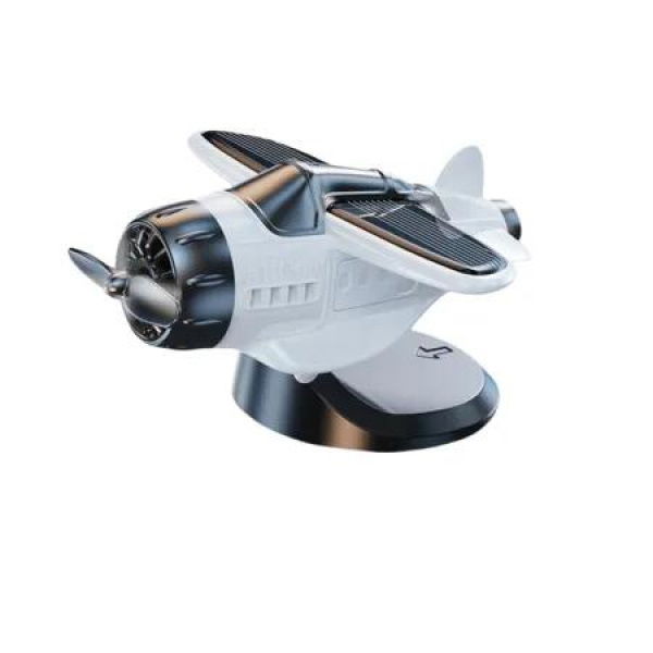 White Car Solar Rotating Aircraft Creative Ornaments Center Console Decoration Car Supplies