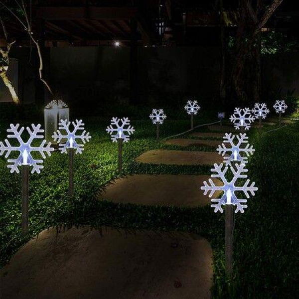 White Christmas Pathway Lights Solar Powered Snowflake Lights With Stake Outdoor Waterproof With 5-LED (Snowflake)