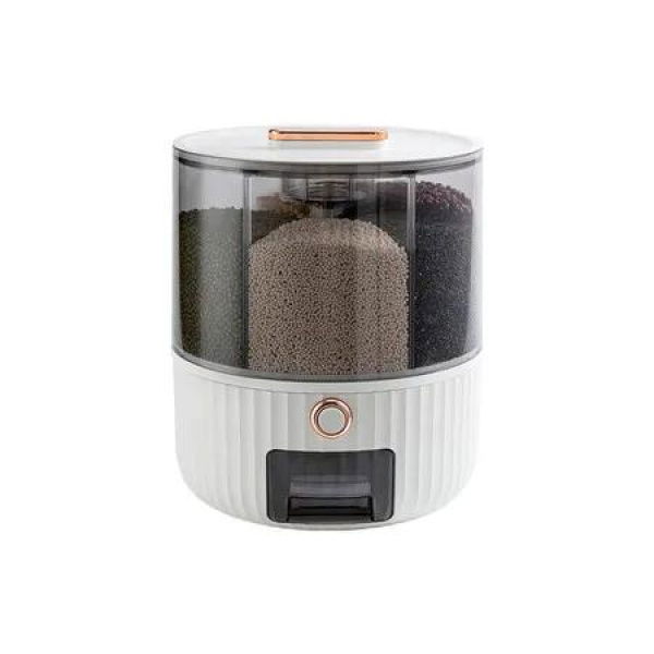 White Large 26.5*26.5*31.5cm 6 Grid Grain Storage Box Rotating Partition Sealed Jar Food Grade Transparent Round Rice Bucket for Kitchen
