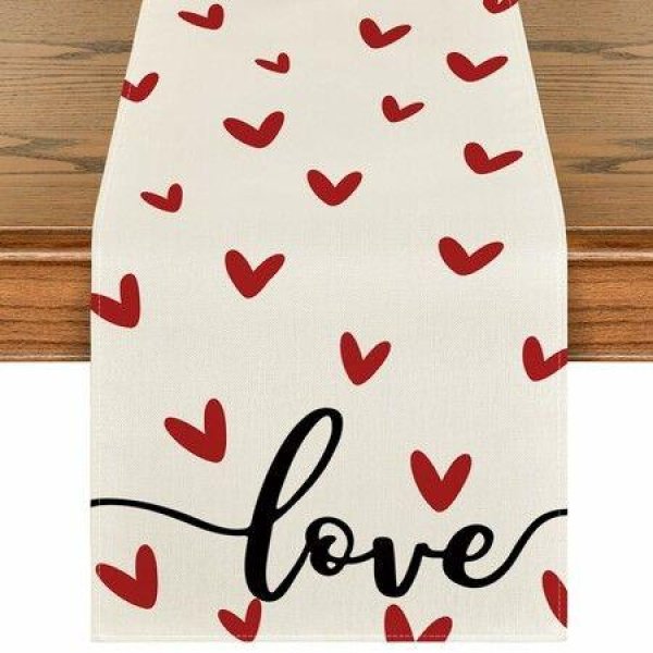 White Love Valentines Day Table Runner,Seasonal Anniversary Kitchen Dining Table Decoration for Indoor Home Party 13x72 Inch