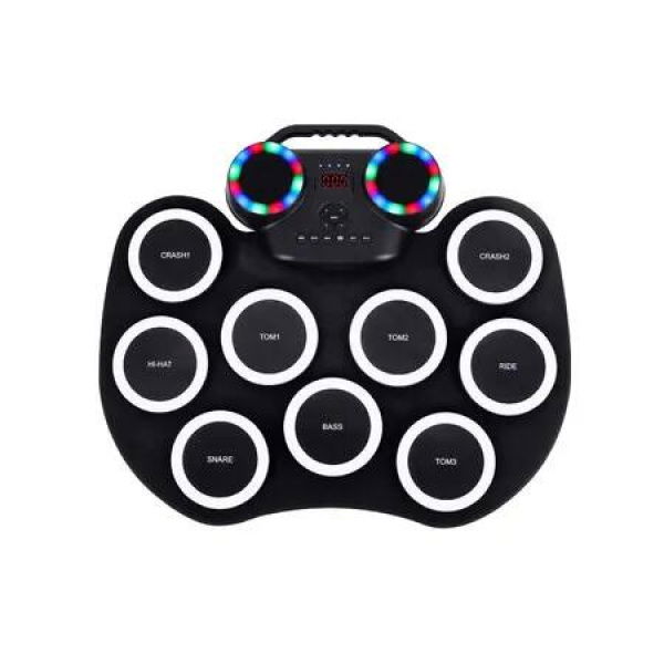 White Portable Electronic Drum Kit Hand Rolled Flashing Bluetooth Drum with Speaker