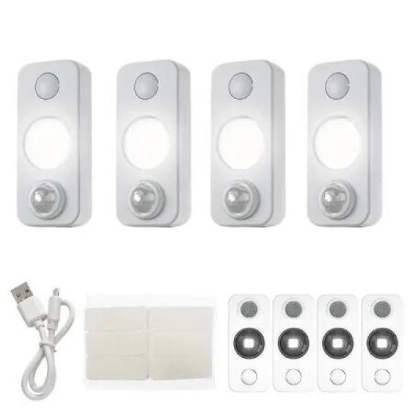 White Shell 4 Pack White Light LED Smart Night Light Ideal For Various Home Settings Including Bedrooms Corridors Wine Cabinets And Wardrobes