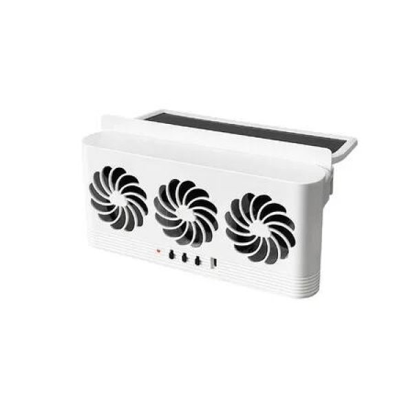 White Solar Car Exhaust Fan USB Interface Summer Car Cooler Air Circulator