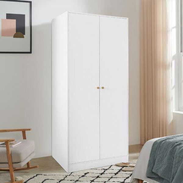 White Storage Wardrobe Cupboard 2 Door Clothes Garment Corner Tall Cabinet Organiser Bedroom Furniture Armoires Freestanding Shelves Closet Unit