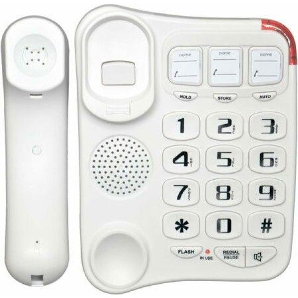 White TCF 2300 Big Button Landline Phone Desktop Telephone Amplified Sound Perfect for Seniors and Visually Challenged Loud Ringtone Fixed Home Phone