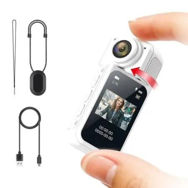 White WIFI 2K HD Outdoor Cycling Recorder 180 Rotating NeckHanging Thumb Camera Magnetic Rope 32GB Card