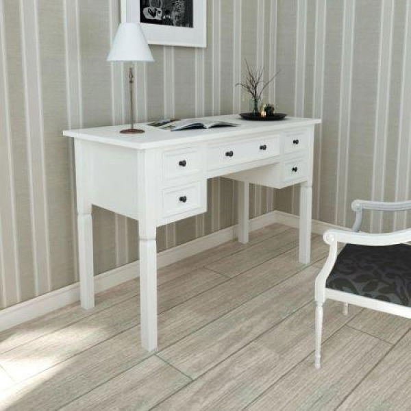 White Writing Desk With 5 Drawers