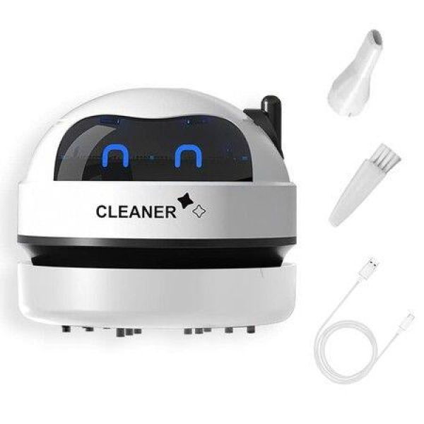 (White)Desk Vacuum Cleaner Mini,Cordless Table Dust Vacuum Cleaner,Keyboard Cleaning Tool, Portable Counter Vaccum Cleaner for Cleaning Hairs, Crumbs