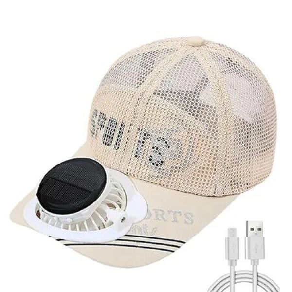 Wide Brim Solar Fan Hat, Men's Baseball Cap with Rechargeable Fan 3-Speed Adjustable Sun Hat for Fishing, Beach