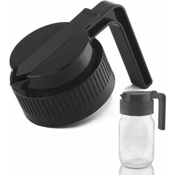 Wide Mouth Mason Jar Flip Cap Lid with Handle, Innovative Sliding Lid and Easy Pour Spout Wide Mouth Mason Jar Pour Spout Lids with Handle, Airtight and Leak Proof Seal Spout Mason Jar Pitcher, Black