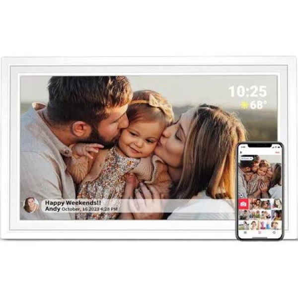 WiFi Digital Picture Frame,32GB Memory,15.6 Inch Large Digital Photo Frame with 1920x1080 HD IPS Touchscreen,Auto-Rotate (White)